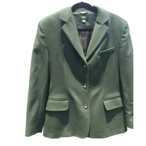L.L.Bean Women Cashmere Wool Blazer 14P 14 Green English Country old money khaki - Picture 1 of 15